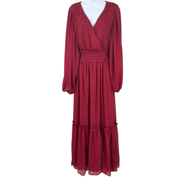 Flying Tomato Dresses & Skirts - Maxi Dress Women XL Red Metallic Boho Tiered Smocked Ethereal Flowy Cottagecore